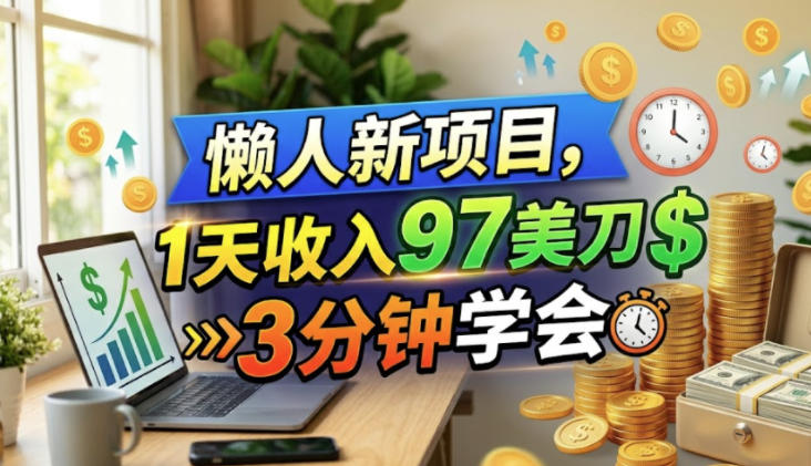懒人新项目,1天收入97美刀,3分钟学会,长久挣美金