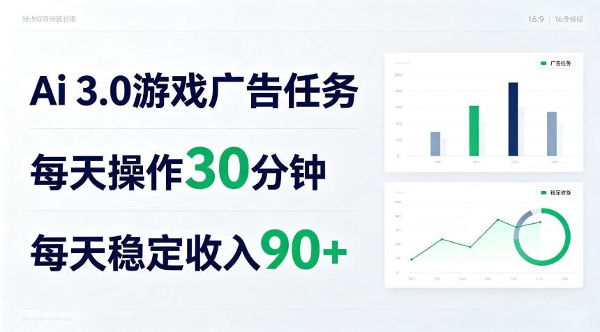 Ai 3.0游戏广告任务，每天操作30分钟，每天稳定收入90＋【揭秘】